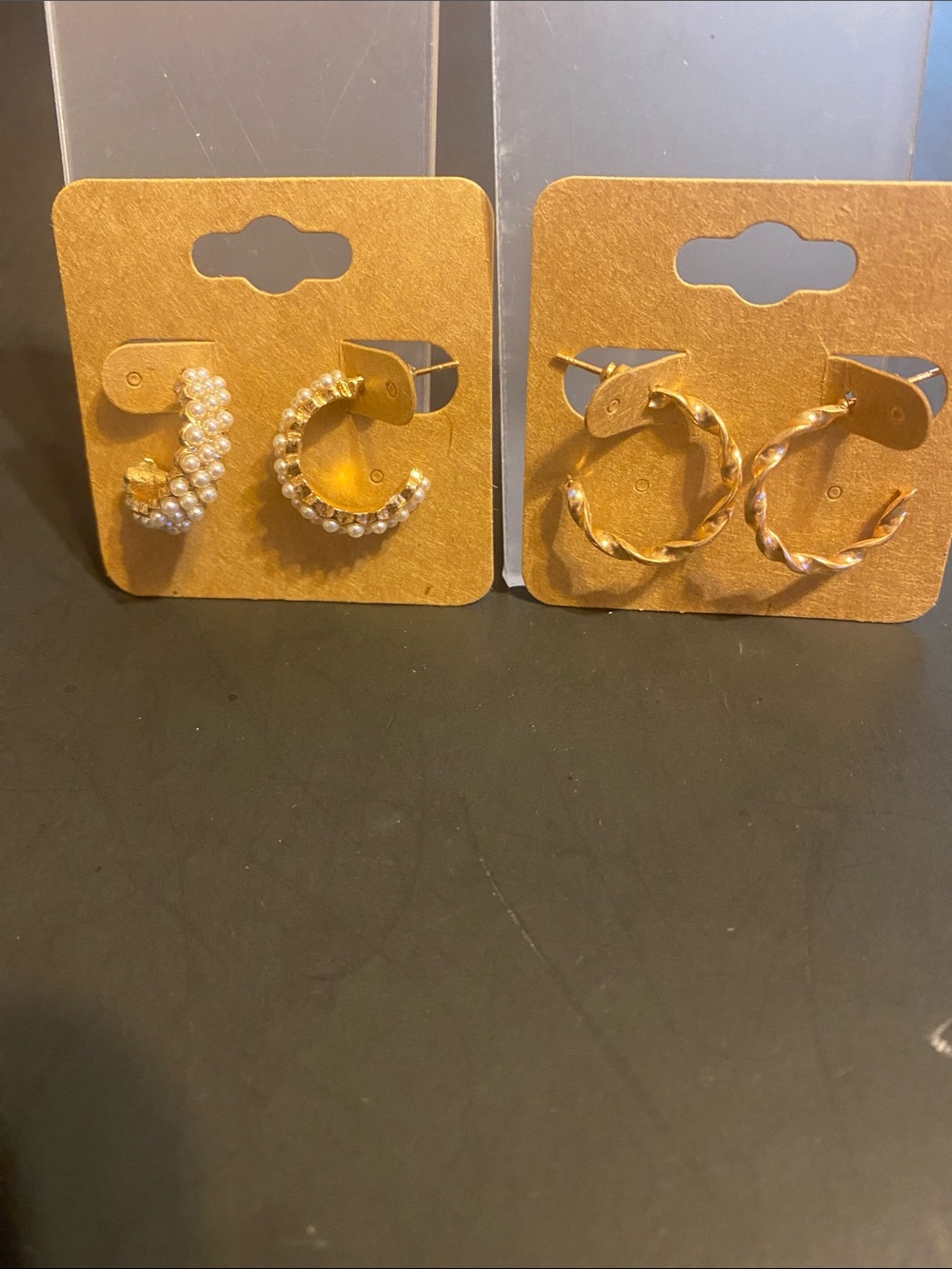 Gold Pearl & Twisted Gold Hoop Earring Set - Women Jewelry